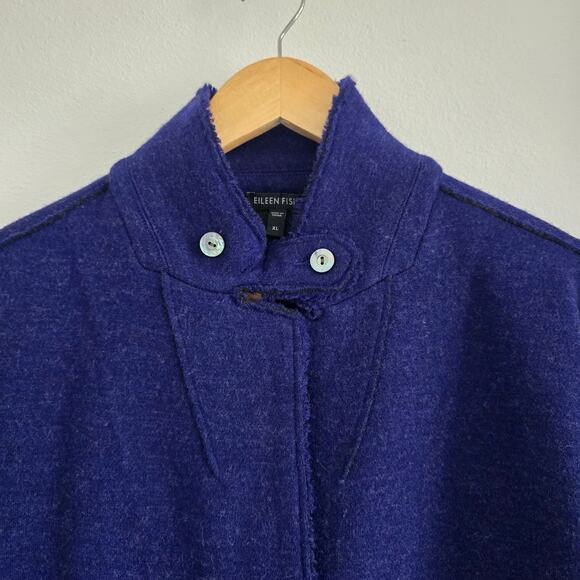 Eileen Fisher Felted Merino Wool Blazer Jacket Size XL Navy Lagenlook Minimalist - Picture 4 of 10